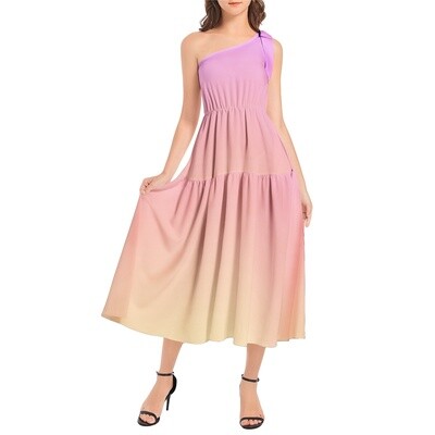 PAELLA Ruffle Hem One Shoulder Midi Dress