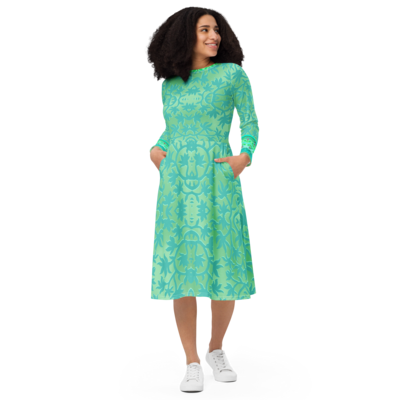 GREENERY Long Sleeve Midi Dress