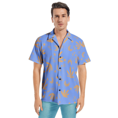 ADRIAN Short Sleeve Button Up Cotton Shirt, Blue