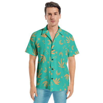 ADRIAN Short Sleeve Button Up Cotton Shirt, Deep Turquoise