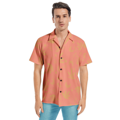 ADRIAN Short Sleeve Button Up Cotton Shirt, Deep Peach