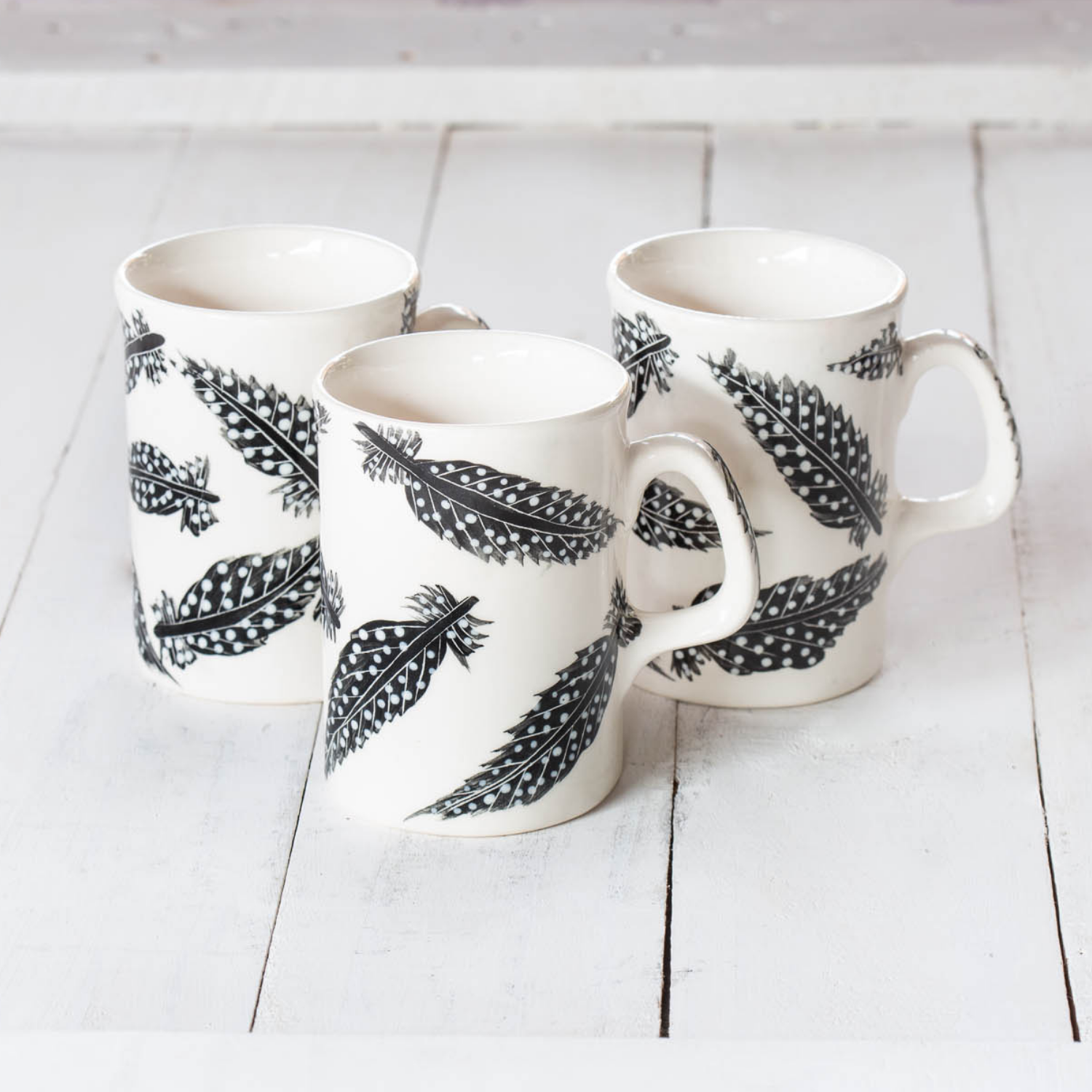 Handmade Mugs: Guinea Fowl Feathers