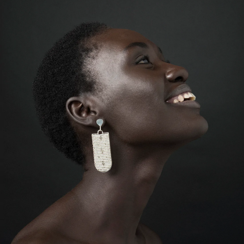 Esther Small Pendant Earrings (Off White, Sliver)