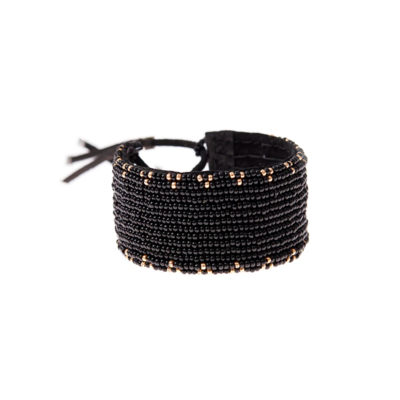 Narrow 3 Dot Triangle Leather Bracelet (Black, Gold)