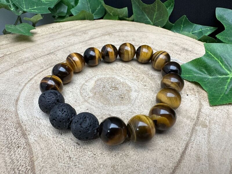 Armband tijgeroog met Lava 12mm