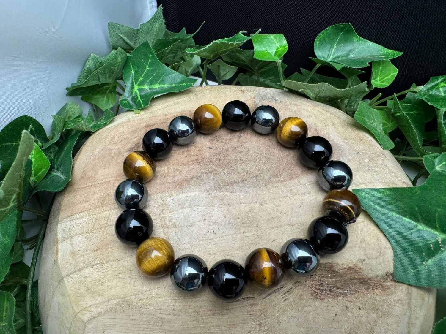 Tijgeroog /Onyx/Hematiet 12mm, Kies uw polsmaat: maat 19.5 - 20 cm
