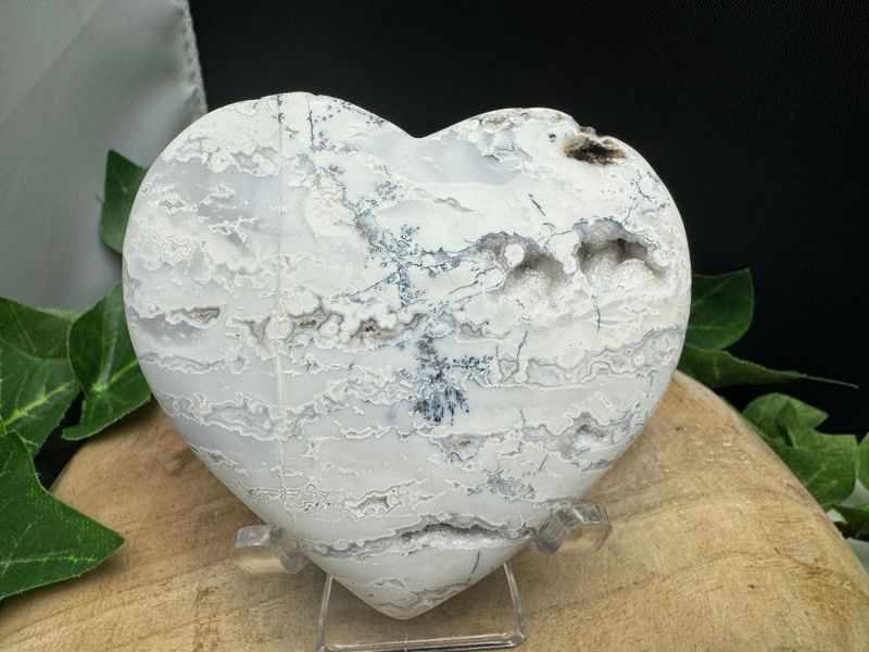 Witte pluim agaat met dendriet hart