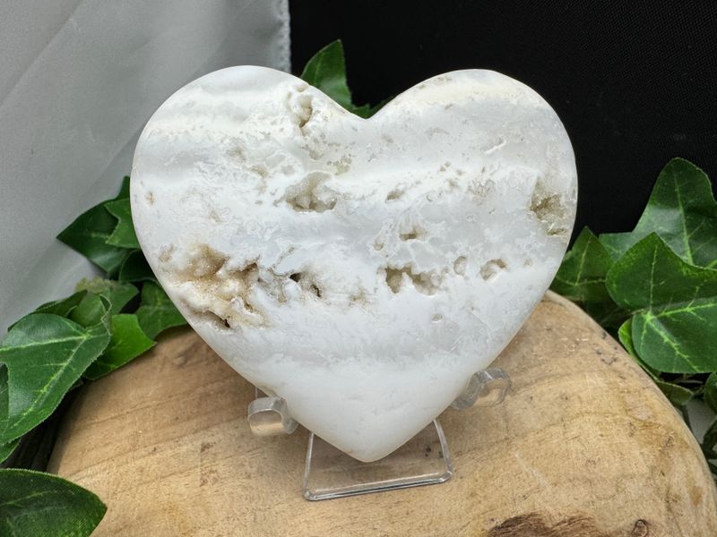 Witte pluim agaat hart
