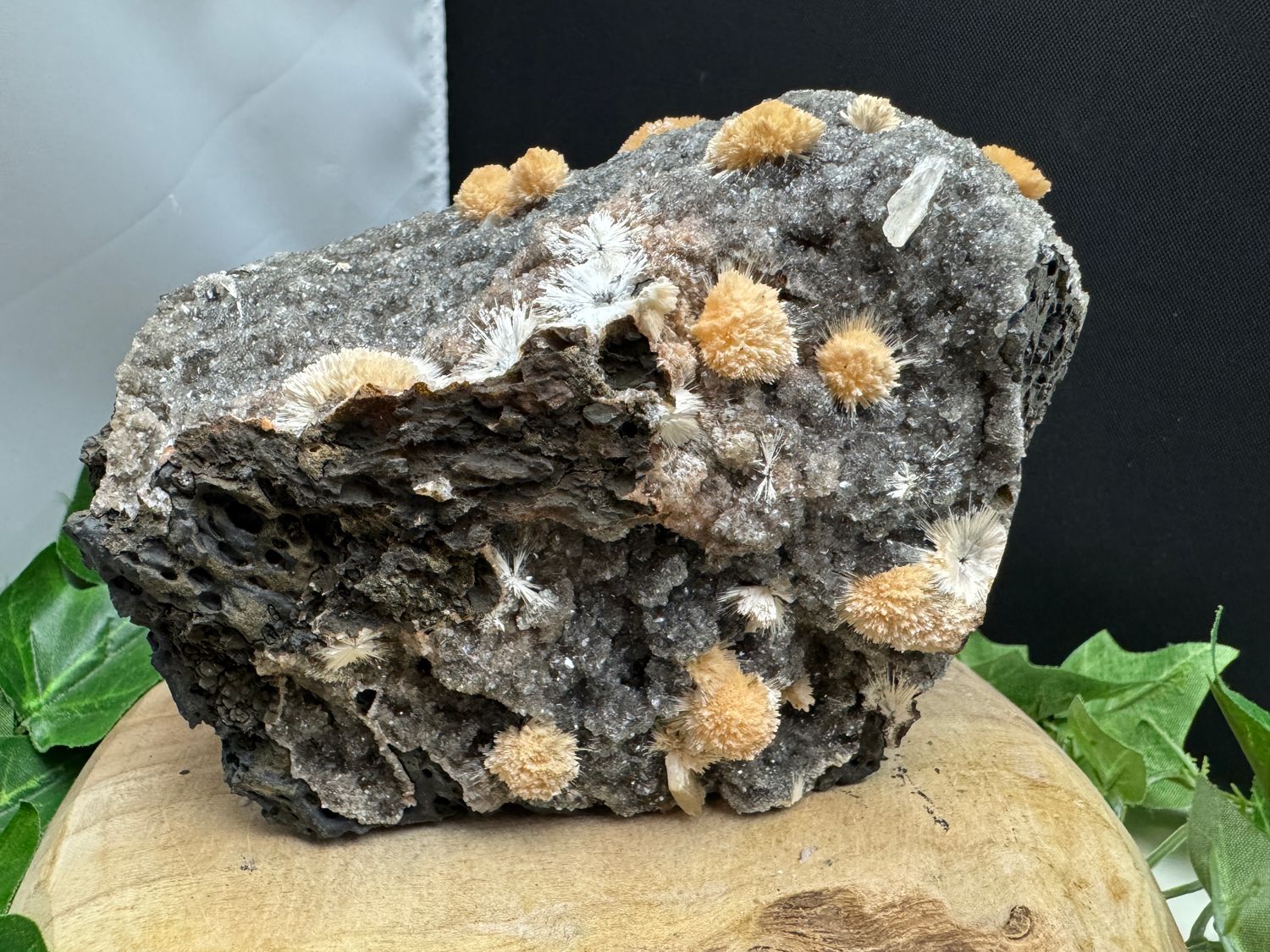 ​​Thomsoniet op zwarte Chalcedoon groot