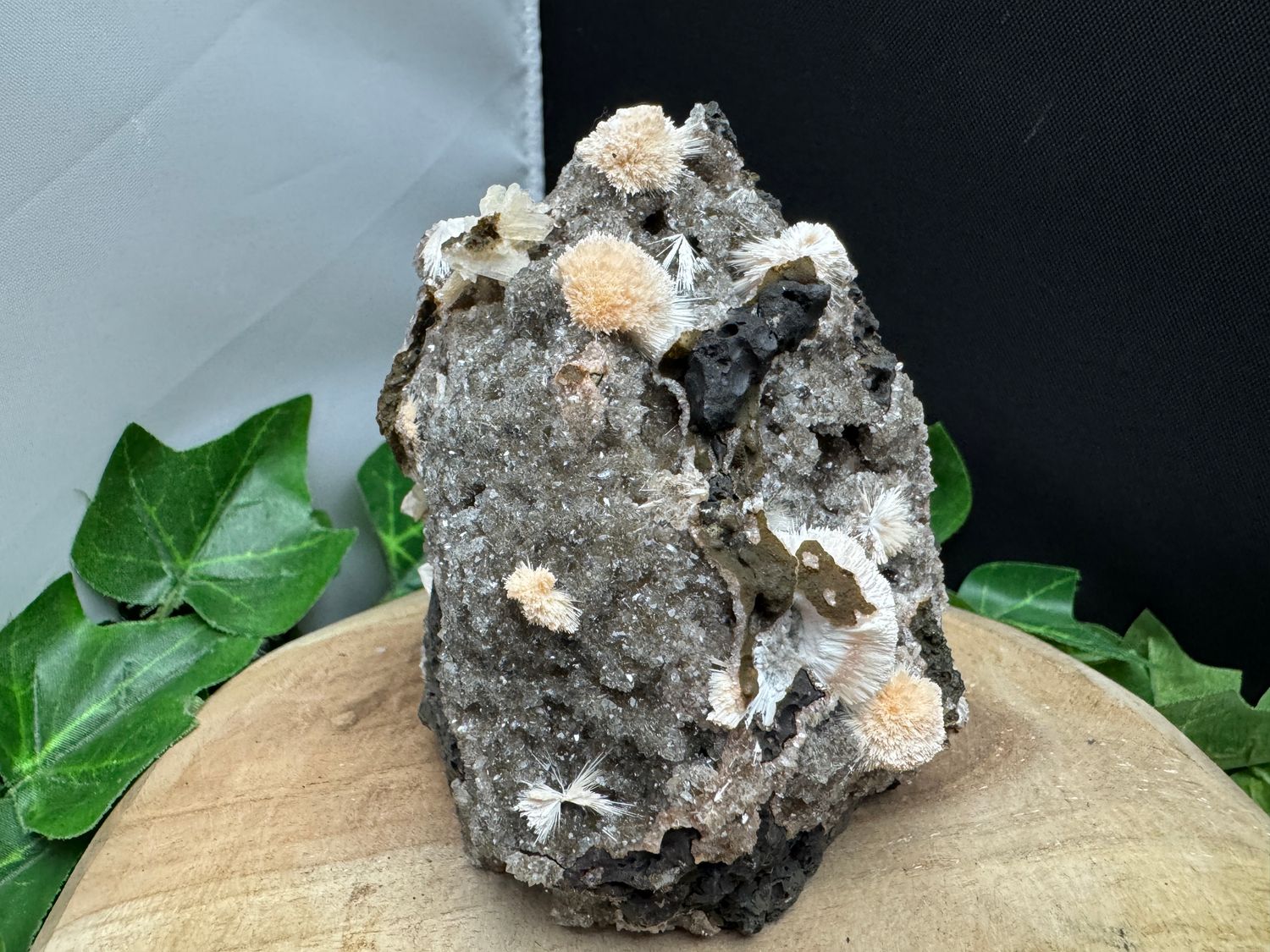 ​​Thomsoniet op zwarte Chalcedoon