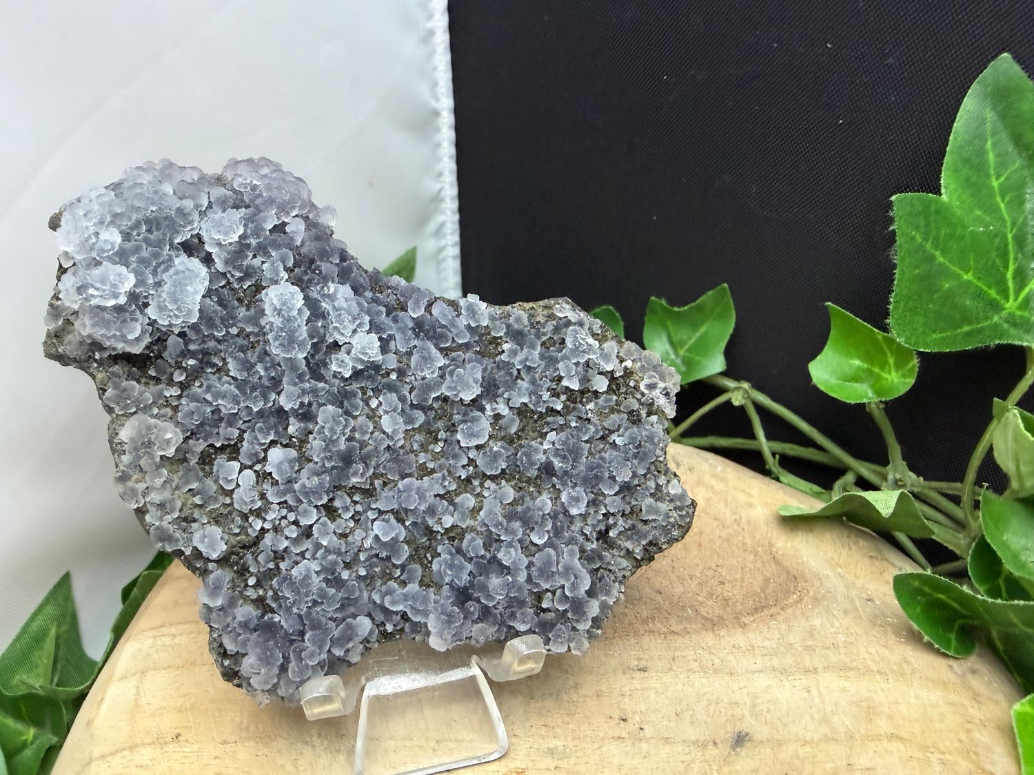 Zwarte Chalcedoon met druzy kwarts