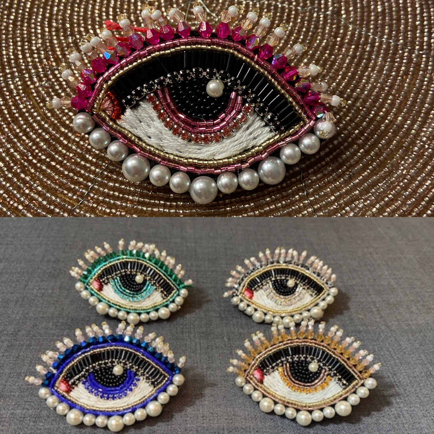 Augen Brosche mit Perlen bestickt, verschiedene Farben
