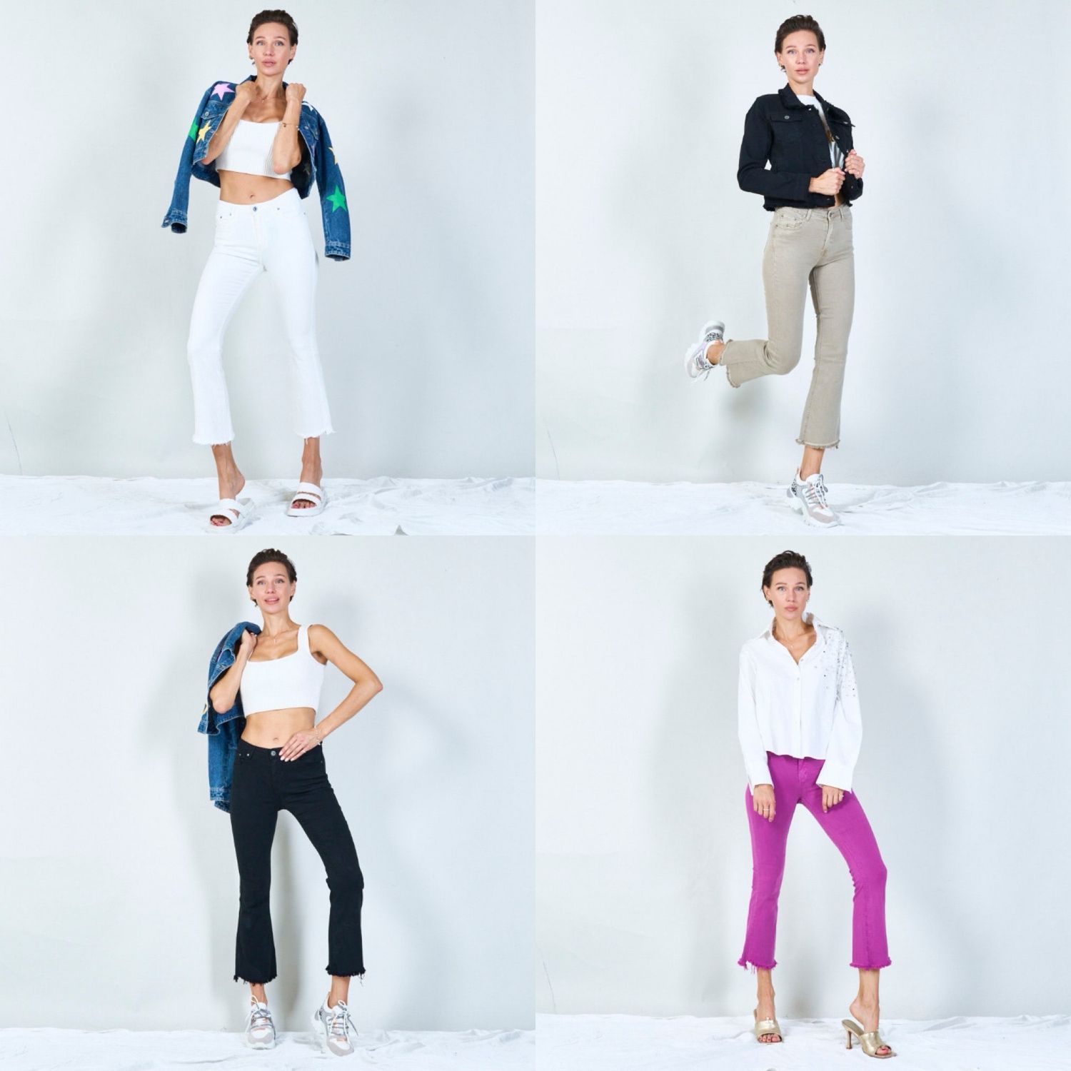 Coole Jeans Stretch 7/8 Länge mit Schlag , Fransensaum , 4 verschiedene Farben und Größen 