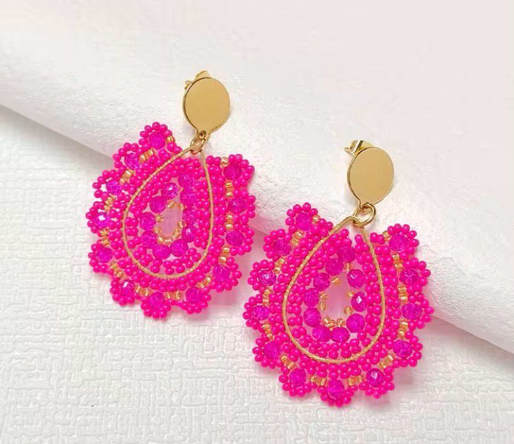 Trendige handgefertigte Bohemian Kristallglas Tropfen Ohrringe in pink mit Edelstahl-Ohrstecker