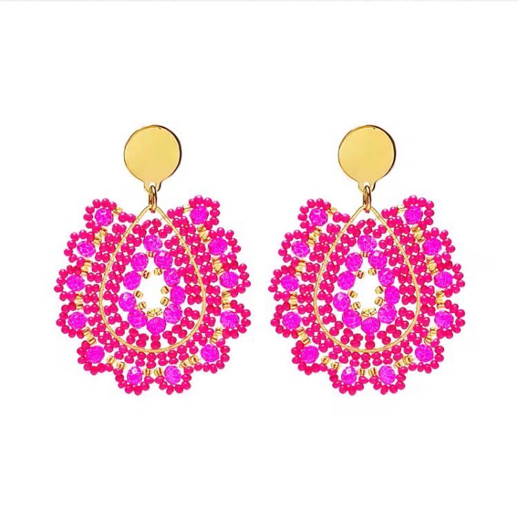 Trendige handgefertigte Bohemian Kristallglas Tropfen Ohrringe in pink mit Edelstahl-Ohrstecker Trendige handgefertigte Bohemian Kristallglas Tropfen Ohrringe in pink mit Edelstahl-Ohrstecker