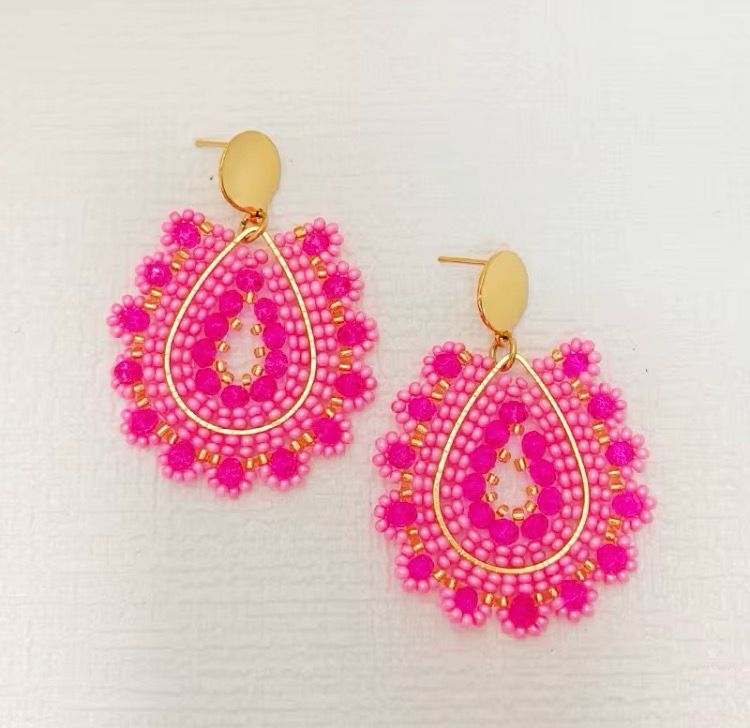 Trendige handgefertigte Bohemian Kristallglas Tropfen Ohrringe in rosa-pink mit Edelstahl-Ohrstecker Trendige handgefertigte Bohemian Kristallglas Tropfen Ohrringe in rosa-pink mit Edelstahl-Ohrstecker