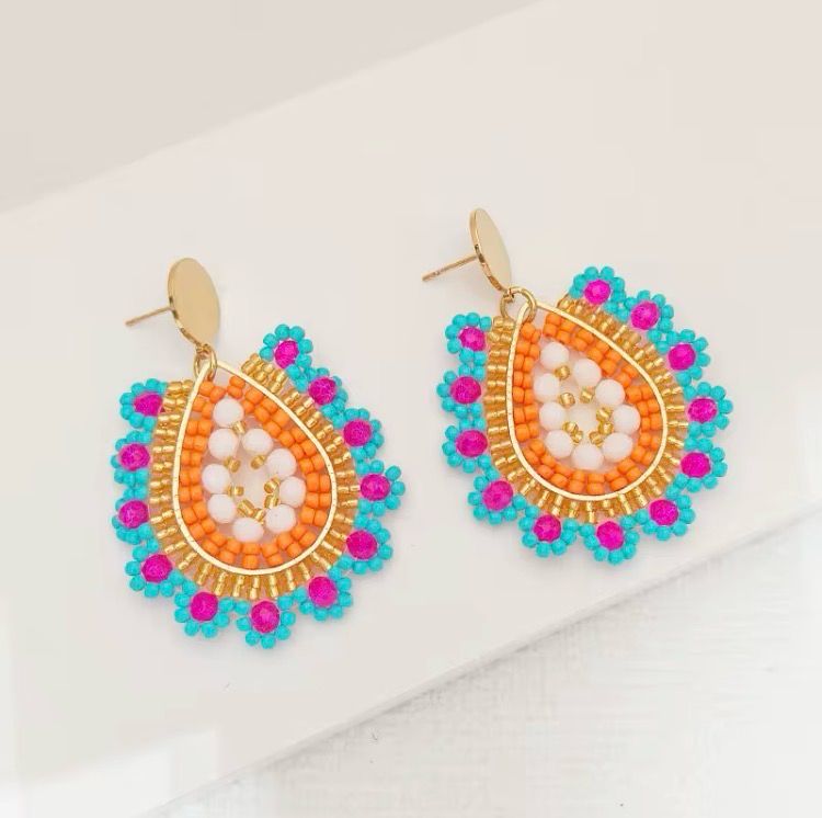 Trendige handgefertigte Bohemian Kristallglas Tropfen Ohrringe in türkis-orange mit Edelstahl-Ohrstecker Trendige handgefertigte Bohemian Kristallglas Tropfen Ohrringe in türkis-orange mit Edelstahl-Ohrstecker