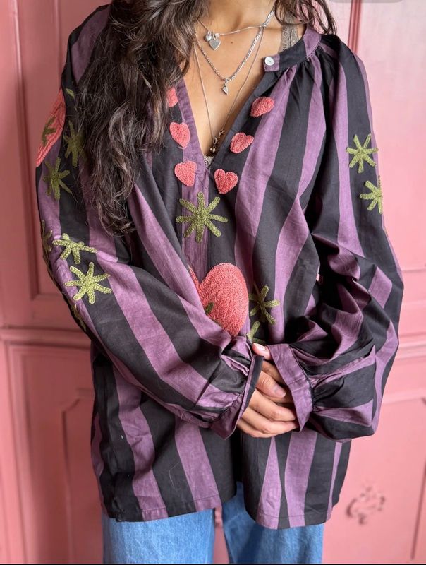 Baumwoll- Bluse bestickt in fünf Farben „Boho Style“ , onesize tragbar von Gr. 36-42