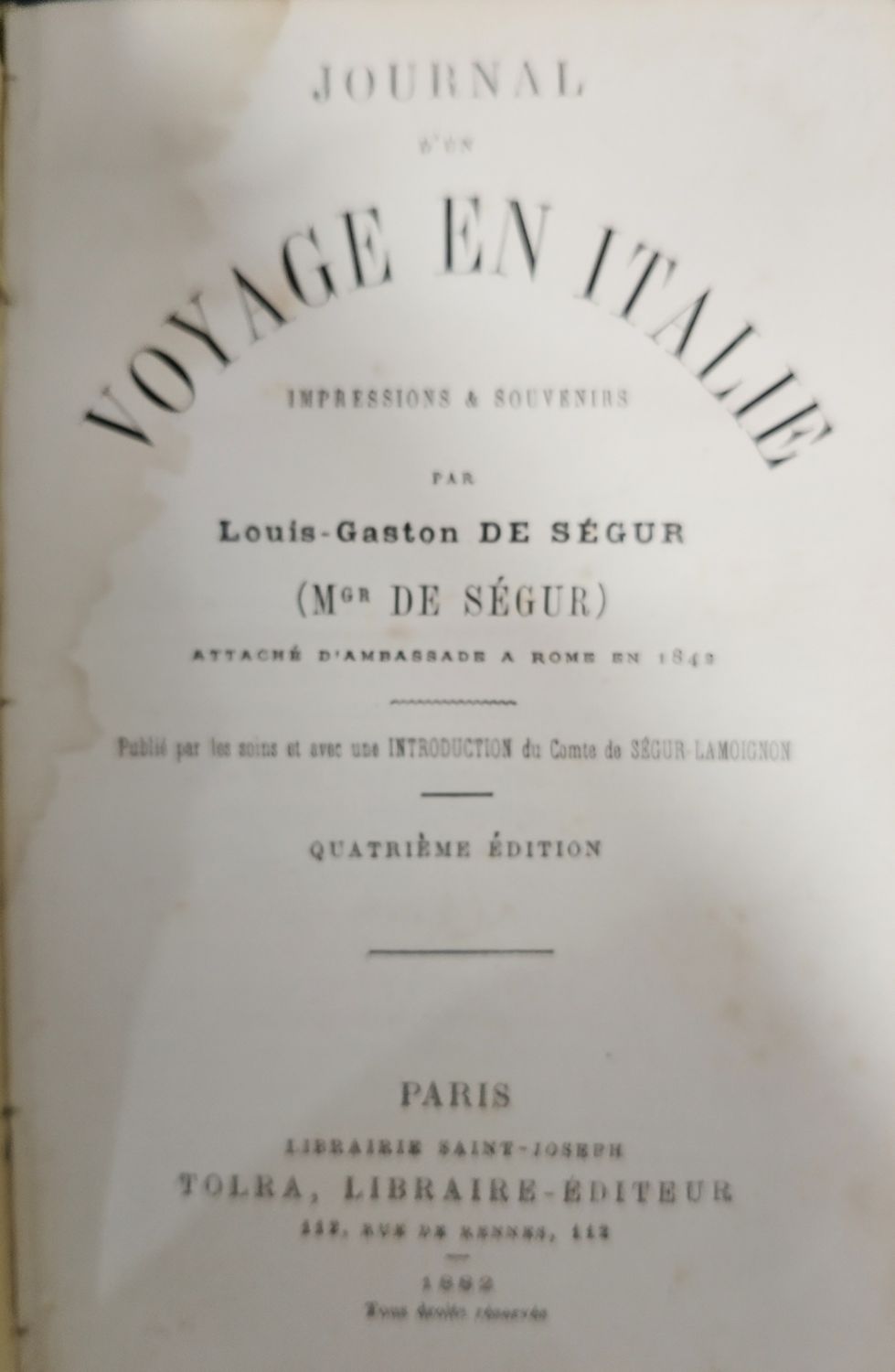 Journal d"un voyage en itale 1882