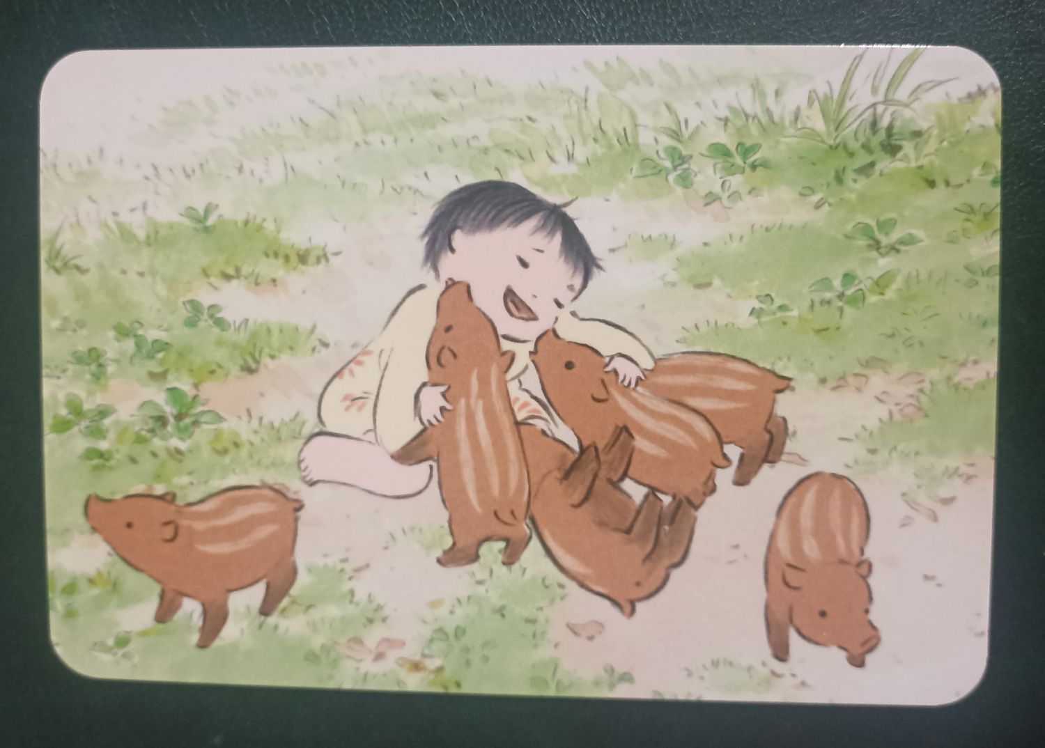Postal El cuento de la princesa Kaguya – Kaguya niña con jabalíes, Japón 2013