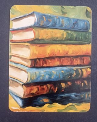 Postal Arte Ilustrado – Pila de libros azules, México 2023