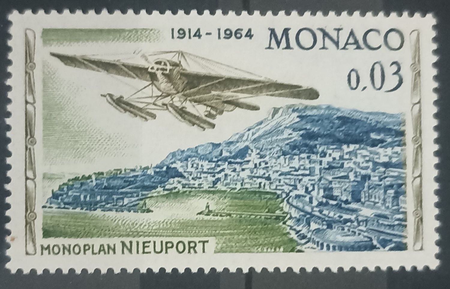 Mónaco 1964 – 0,03 Fr 50º Aniv. Primer Rally Aéreo – Monoplan Nieuport