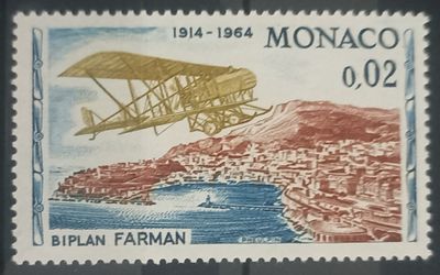 Mónaco 1964 – 0,02 Fr 50º Aniv. Primer Rally Aéreo – Biplan Farman