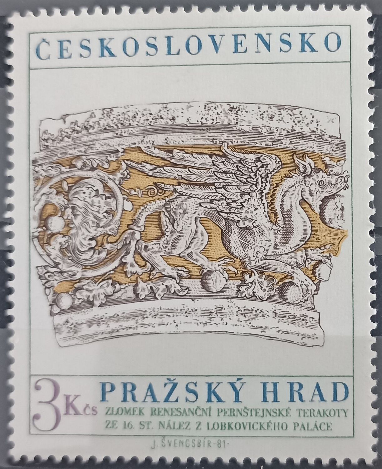 Checoslovaquia 1981, Fragmento de terracota renacentista Pernštejn del siglo XVI