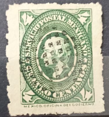 México ~1874-1876 Servicio Postal Mexicano medallón 4 centavos verde