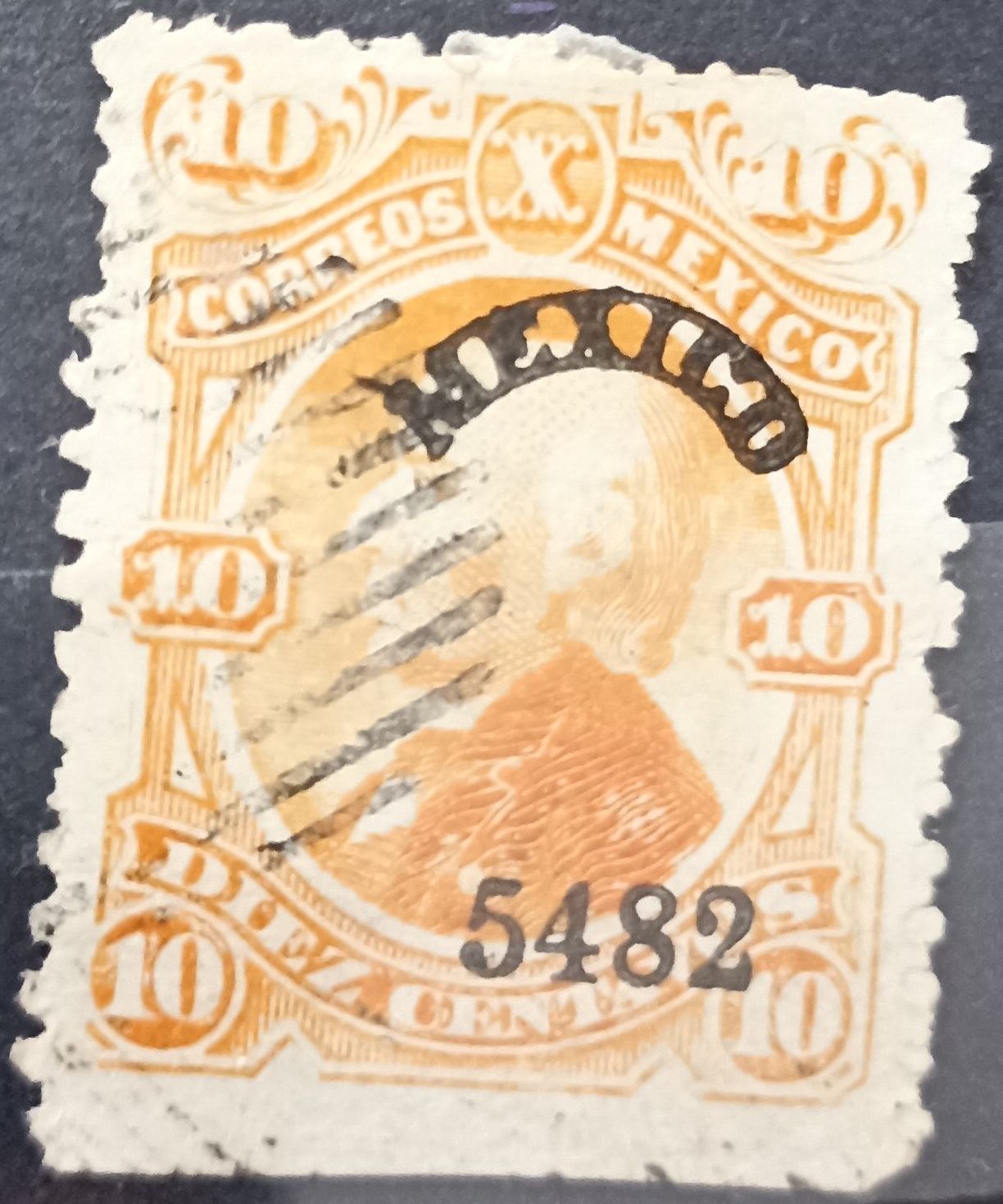 México ~1874-1882 Hidalgo 10 centavos matasellos 5482