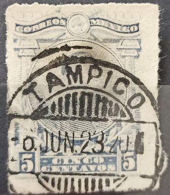 México ~1895-1897 Correos 5 centavos azul matasellos Tampico