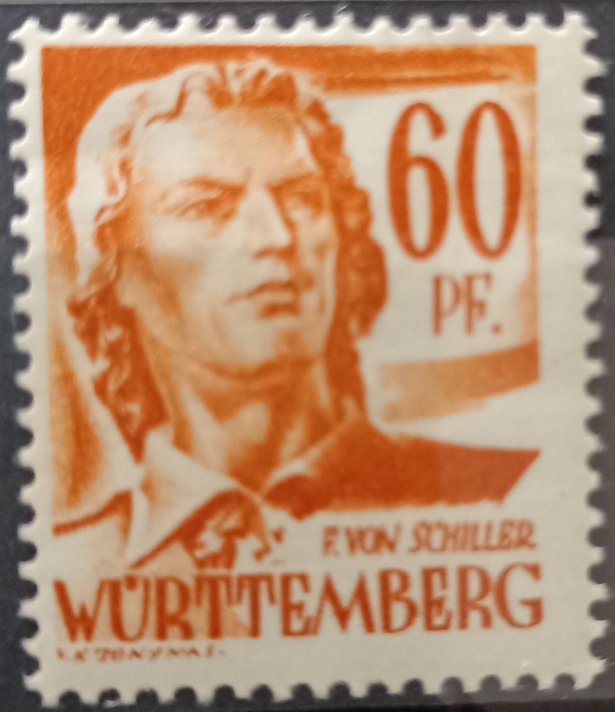 Württemberg ~1947-1948 F. von Schiller poeta 60 Pf