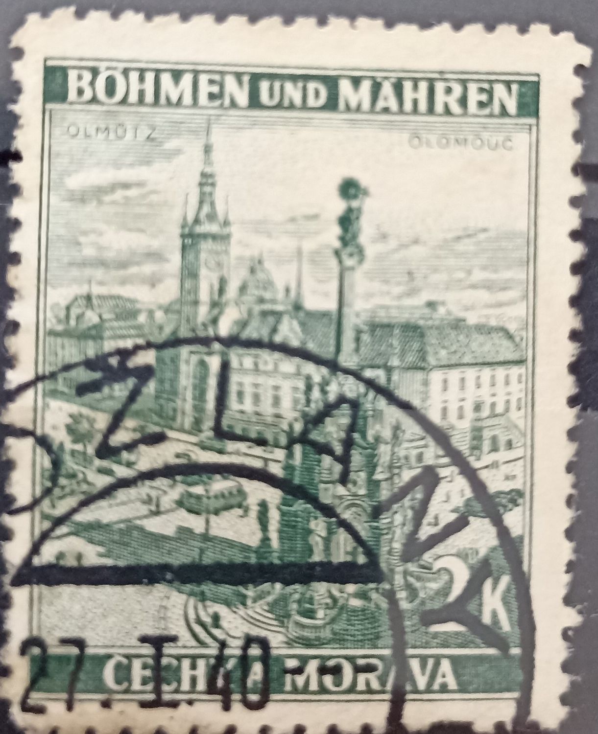 Bohemia y Moravia ~1939-1944 Paisajes Olomouc verde 2K