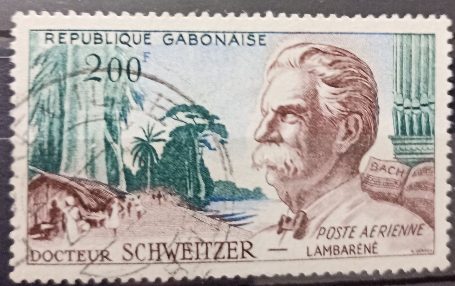 Gabón ~1960 Poste Aérienne Dr. Albert Schweitzer Lambaréné 200F