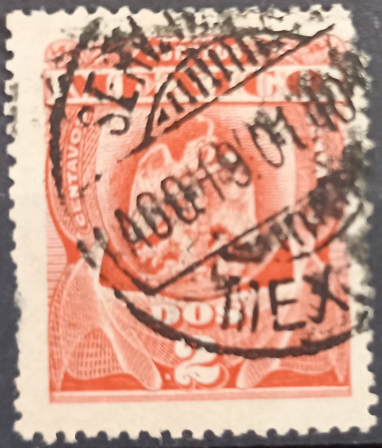 MÉXICO 1899, Águila con alas abiertas 2 centavos naranja