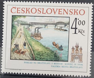Checoslovaquia 1982, Vista de Bratislava con puente a finales del siglo XIX