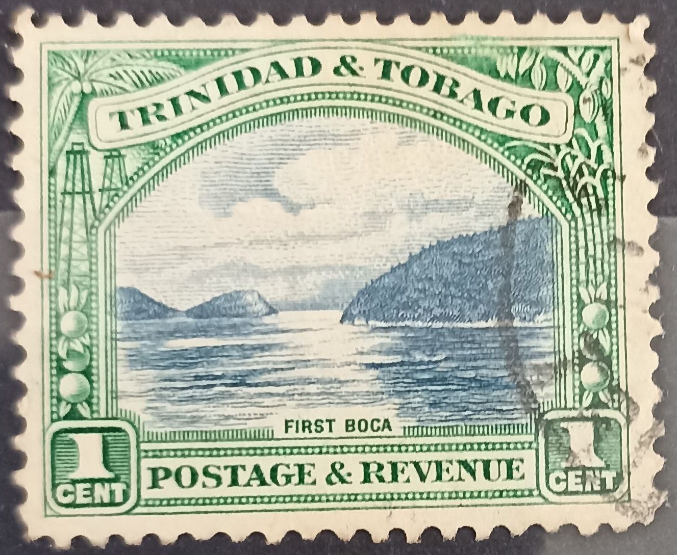 Trinidad y Tobago 1921, Vista de First Boca, bahía en Trinidad - emisión clásica King George V