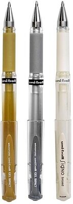 Uni-Ball Gel Impact 3-Pen Set (Gold, Silver & White)