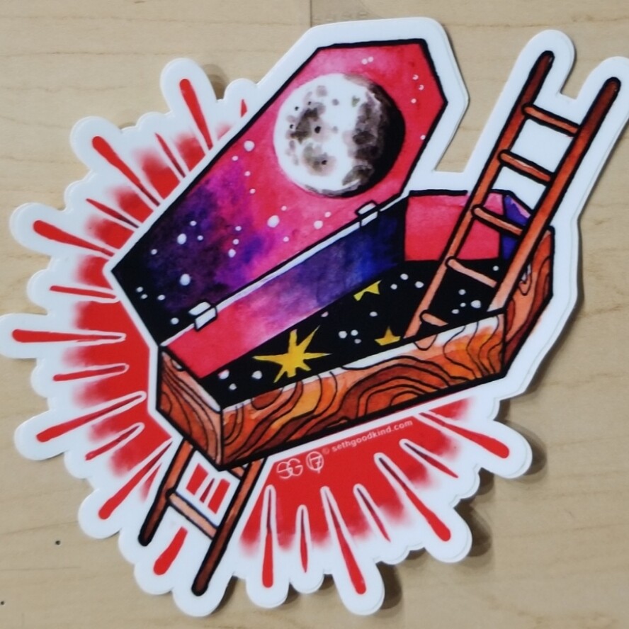 Cosmic Coffin - Sticker by Seth Goodkind
