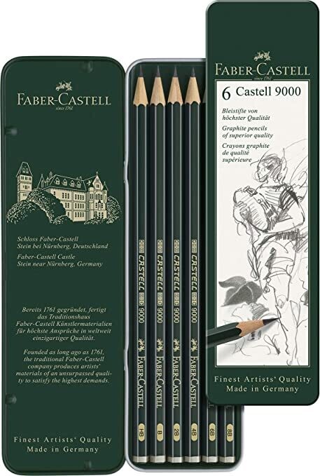 Faber-Castell Castell 9000 Pencil Set with Tin (6pc)