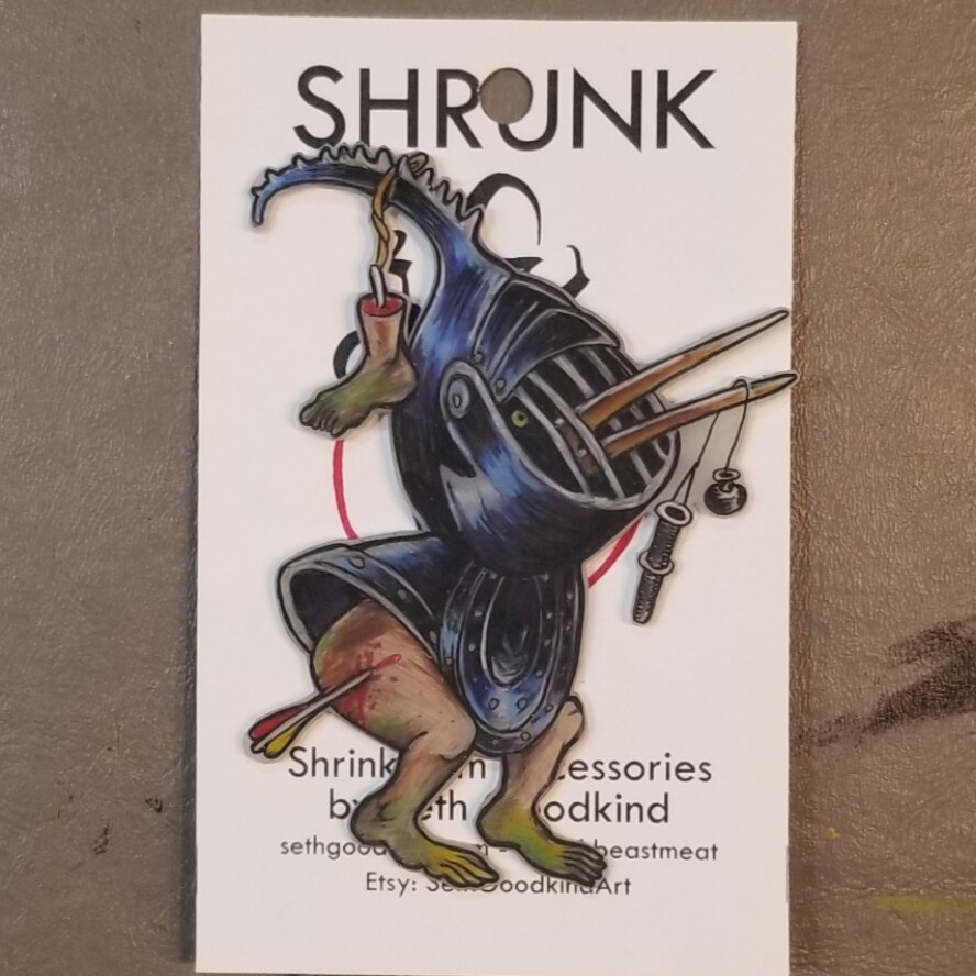 Bosch Armor Bird Shrinky Dink - Brooch by Seth Goodkind