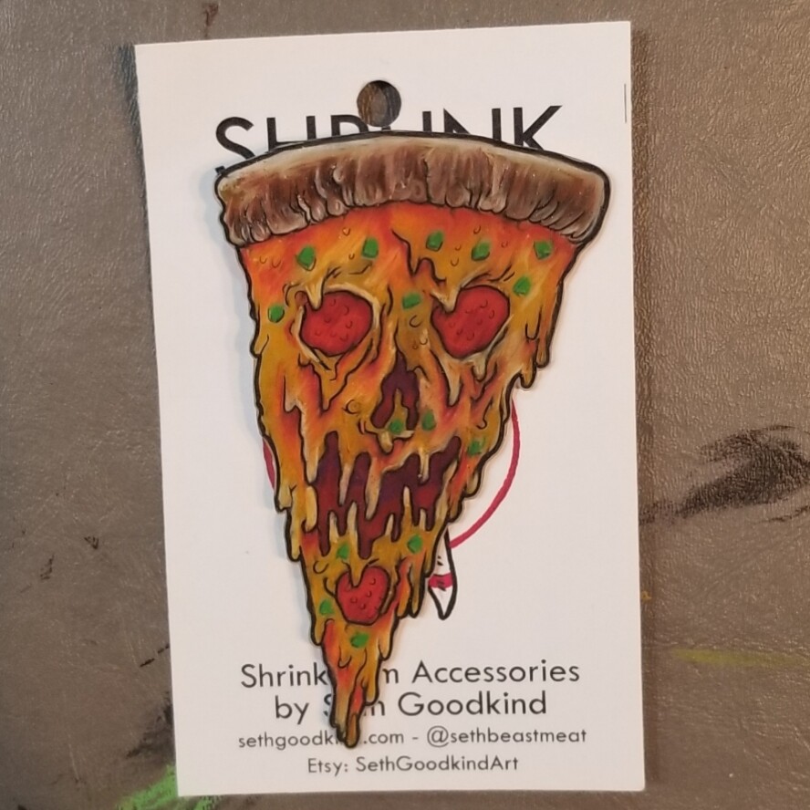 Pizza Demon Shrinky Dink - Brooch by Seth Goodkind