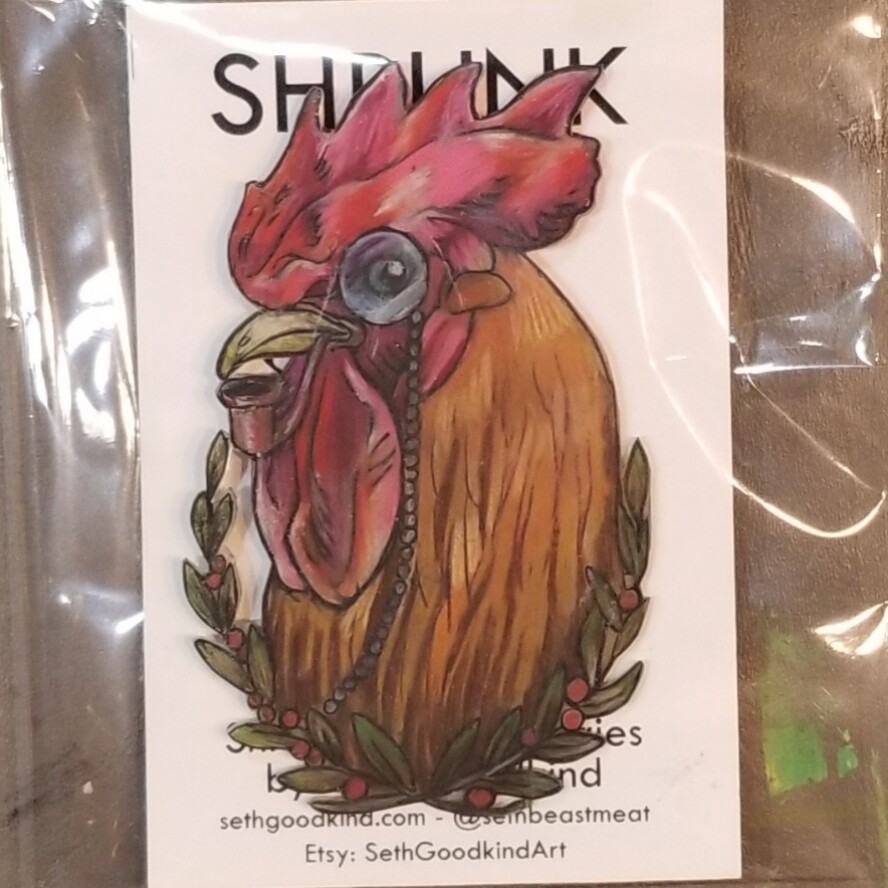 Fancy Rooster Shrinky Dink - Brooch by Seth Goodkind