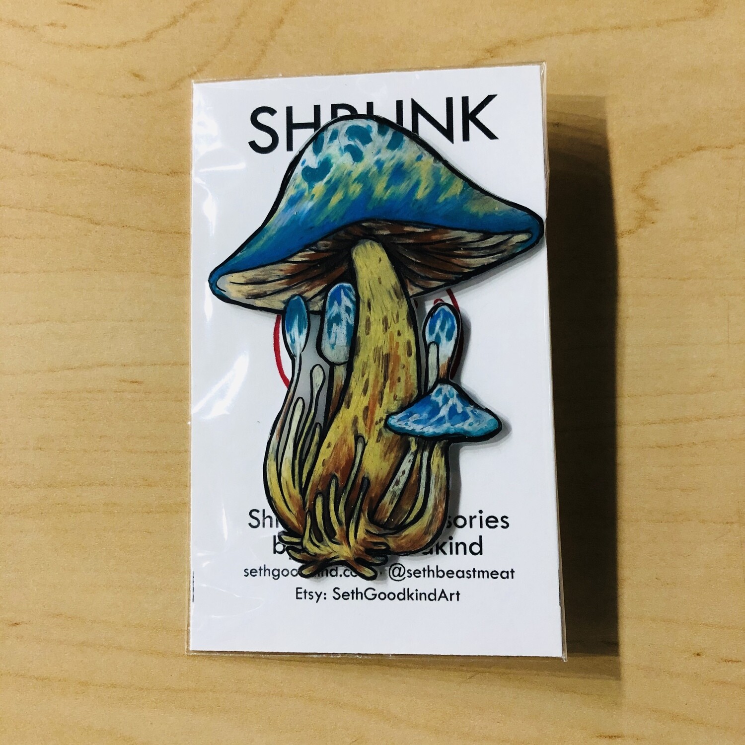 Blue Mushroom Bouquet Shrinky Dink - Brooch by Seth Goodkind