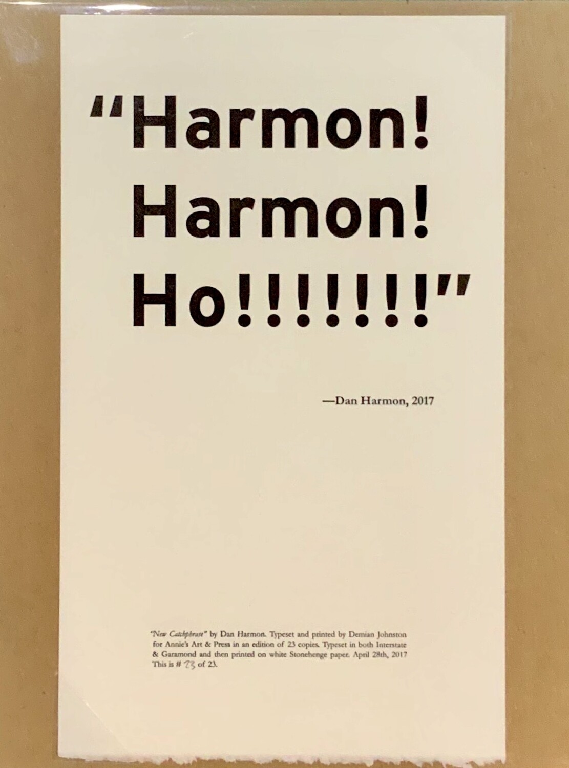 Harmon, Harmon, Ho - Print by Demian Johnston
