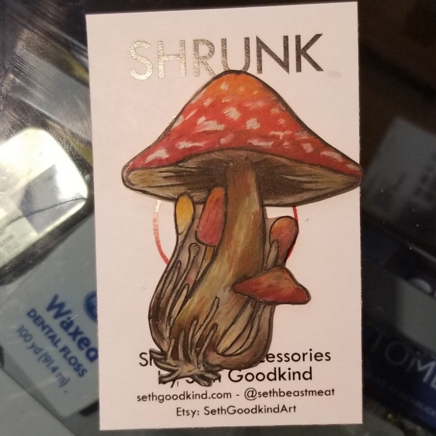 Red Shroom Shrinky Dink - Brooch by Seth Goodkind