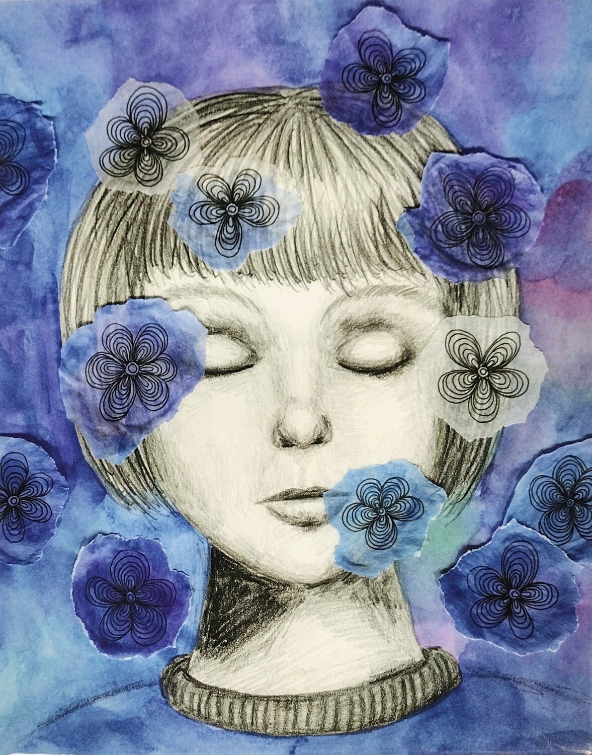 Blue Portrait - Print by Helen America