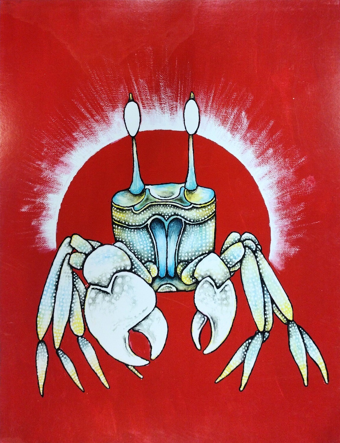 Blue Crab on Red - Print by Honeycomb Winnie