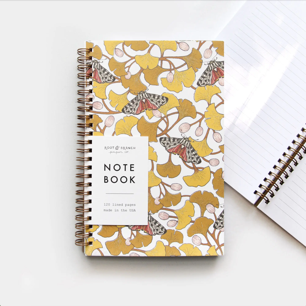 Root & Branch Ginkgo & Tiger Moth Spiral Bound Notebook