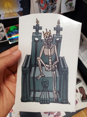 Skull on Throne - Sticker by Dave Johnson